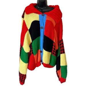 Harry Styles Inspired Oversized Hand Knit Color Block Patchwork Cardigan Sweater